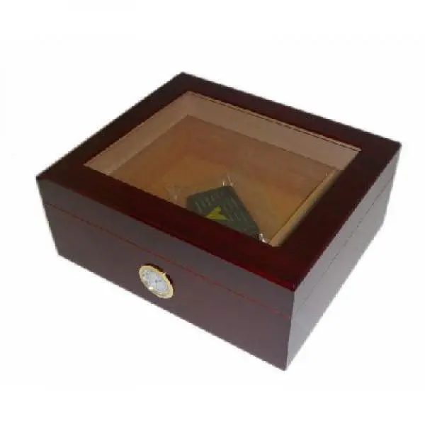 Mahogany Colour Glass Top 30 Capacity Cigar Humidor Smokers Present Gift