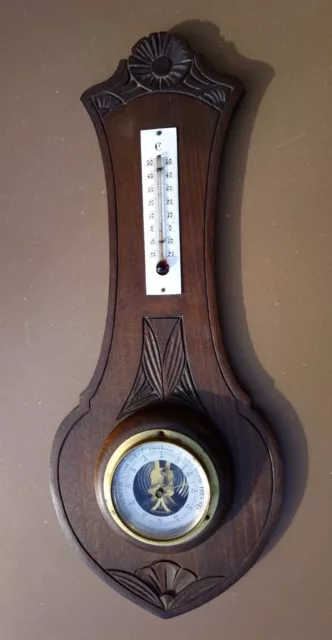 Thermomètre émaillé baromètre sur BOIS ancien vintage déco salon entrée chalet