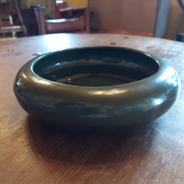 Vintage Roseville Pottery Carnelian Matte Green Low Bowl 10" x 2.25”H EX+
