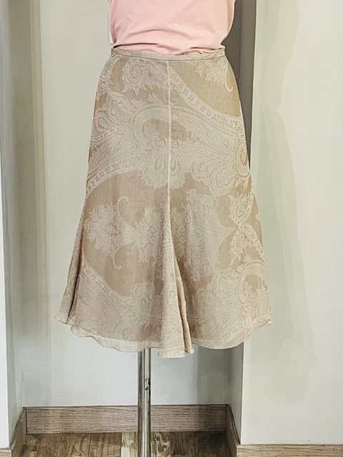 Jupe Luxueuse Paul & Joe - Beige Doré, Broderies - Soie & Coton - Taille 42 - État Proche Neuf