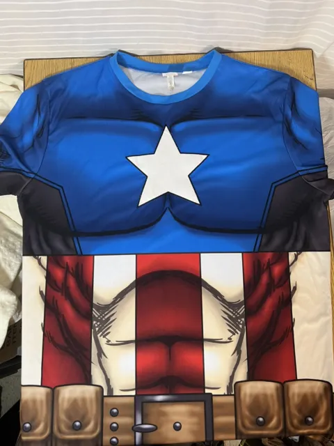 Marvel Captain America Adult 2XL Costume Short Sleeve Tee-shirt-EUC