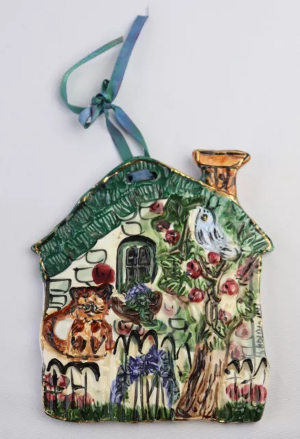 COTTAGE House PLAQUE Hand Painted CERAMIC Signed PRETTY!