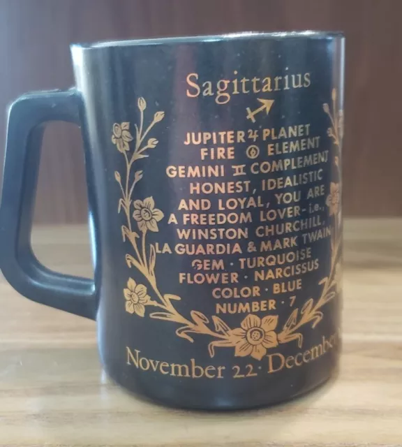 Vintage Federal Milk Glass Sagittarius Coffee Mug Cup Blk/ Gold Zodiac Astrology