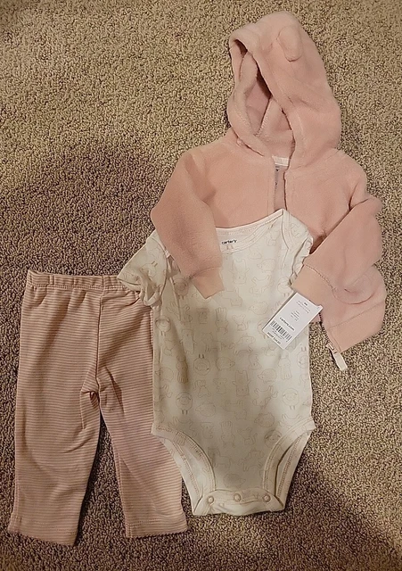 Carter's Baby Girls 3 Piece Set With One Piece, Pants,  Hooded  Jacket 6 Months