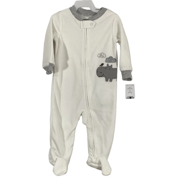 Carters Infant Boys White Pig Print Fleece Footed Sleepwear One Piece Set Sz 9M