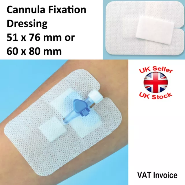 CANNULA FIXATION DRESSING Plaster Tape STERILE NON-WOVEN 51x76 or 60x80mm