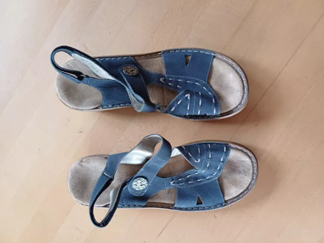 Rieker Sandalen Sandaletten Pantoletten Schuhe Klettverschluss blau Gr. 39