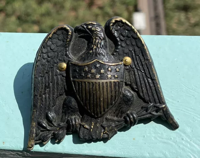 Antique Victorian Clip Wall Desk Paper Letter Holder Bronze American Eagle Crest