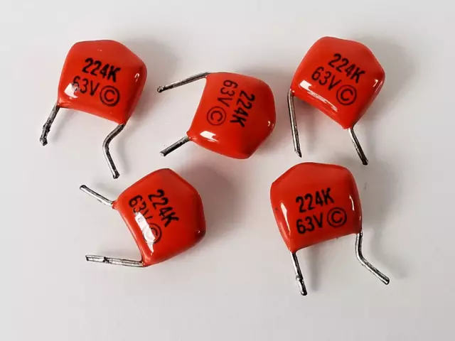 5 x Sprague Orange Drop Capacitor Audio - 224K - 63V - 0.22uF — NEW Old Stock