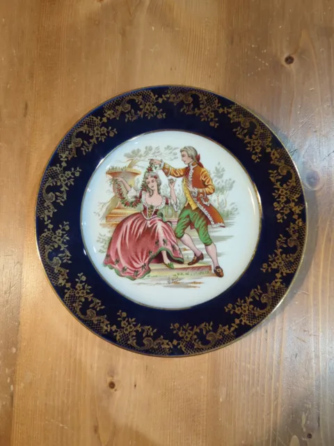 Vintage Limoges Porcelain Plate Renoir Blue & Gold