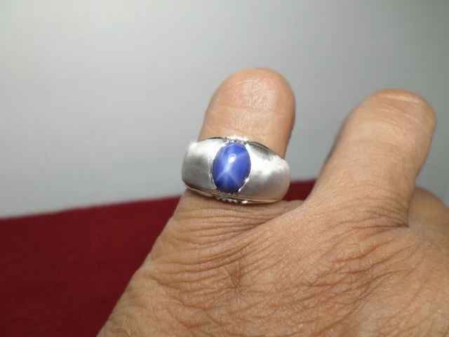 Vintage David Sarkin Star Sapphire Cabochon Solitaire Ring 14K White Gold