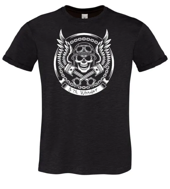 T-Shirt Uomo Happiness Tshirt Skull Teschio Riders Bike Moto