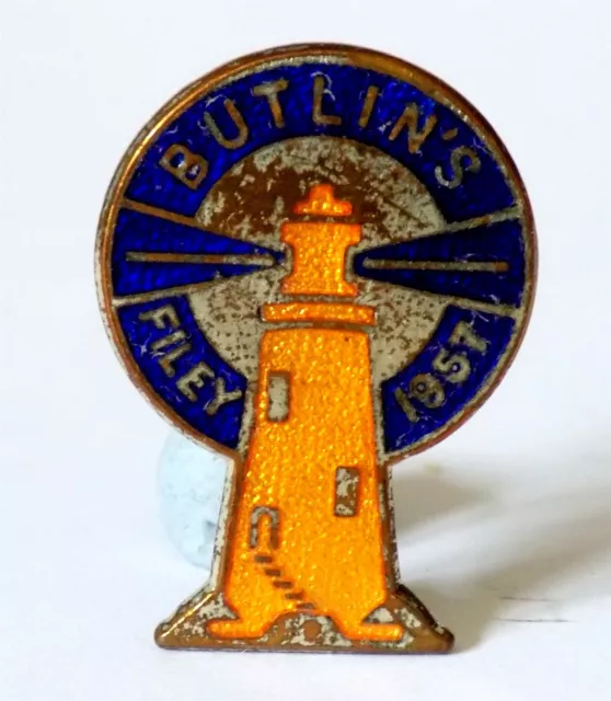 Butlins Holiday Camp Badge - Filey 1957,Orange Lighthouse,Dk Blue Border (Gaunt)