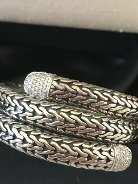 John Hardy Sterling Silver 18K Gold Coil Pave Diamond Wrap Bracelet