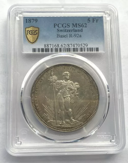 Switzerland 1879 Basle Shooting Festival 5 Francs PCGS MS62 Silver Coin,UNC