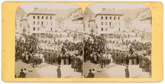 Stereo, France, Party in a Mountain Village to Identify, circa 1880 Vintag