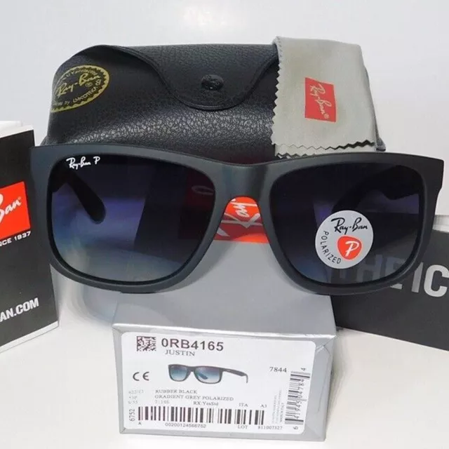 Unisex Mens Ray-Ban RB 4165 55-17mm Justin Sunglasses Polarized - Black/Gray