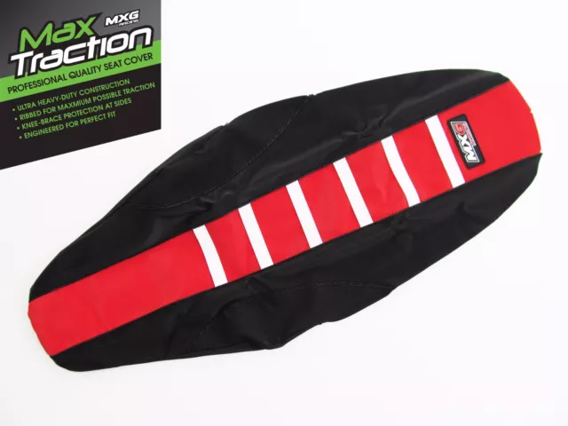 Honda Crf450 Crf450R 2017-2020 Ribbed Seat Cover Black Red + White Stripes Ribs