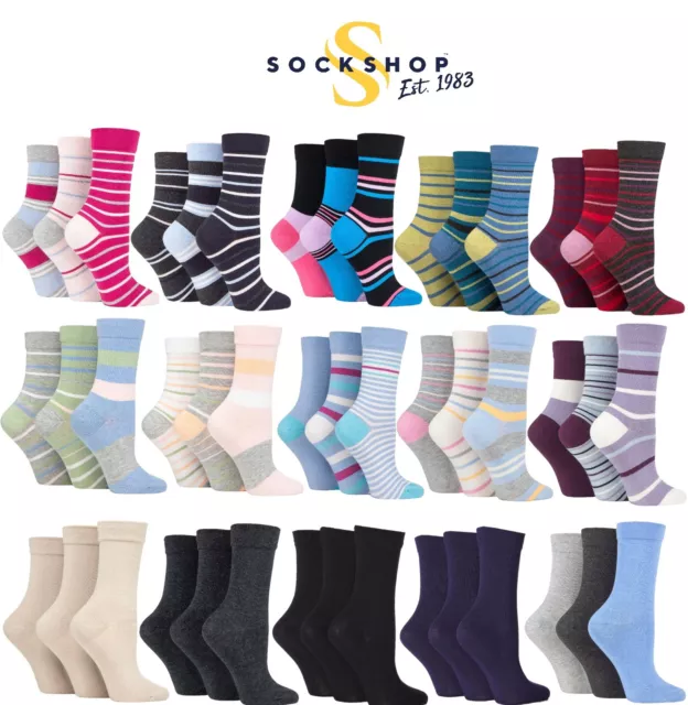 Ladies Bamboo Socks Gentle Smooth Toe Seams Plain & Striped 3 Pairs 4-8 SOCKSHOP