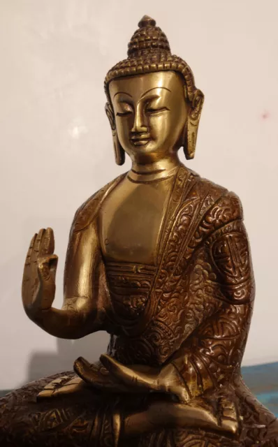 Außerordentliche Sakyamuni Buddha Statue tibet. Lucky Symbols 1,8 Kilo 2-farbig