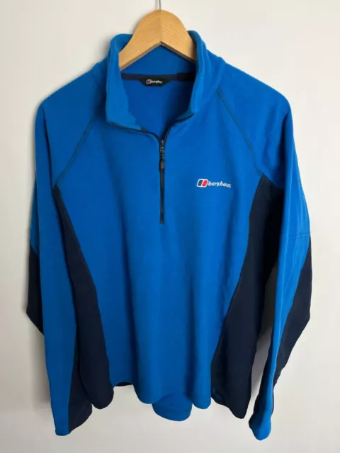 BERGHAUS Giacca Pile Cappotto Uomo L/XL Blu e Grigio Maglione Mezza Cerniera