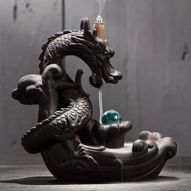 Backflow Incense Burner Dragon Censer Crystal Ball Ceramic Cones Room Decor