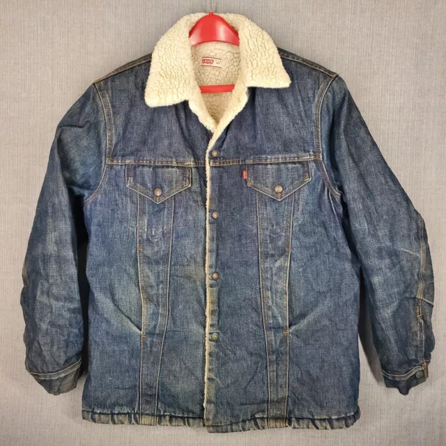 Vtg LEVIS Men's Sherpa Trucker Jacket Sz 44 Lined Denim Jean Red Tab Dark L 80s