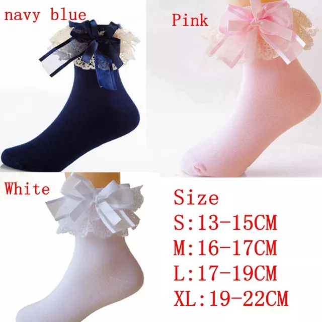 LOVELY BABY GIRLS Sweet Ankle Cotton Big Bow Princess Socks Lace Frilly ...