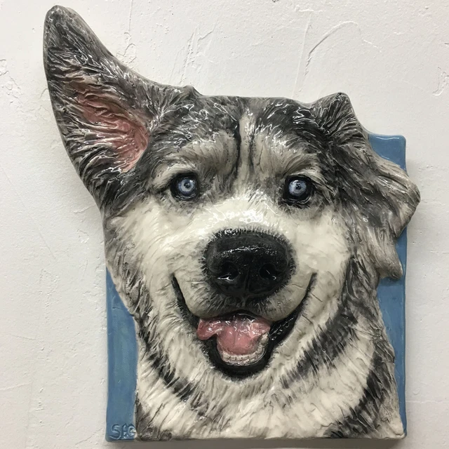 Siberian Husky Dog Ceramic Tile Handmade 3d Pet Portrait Sondra Alexander Art
