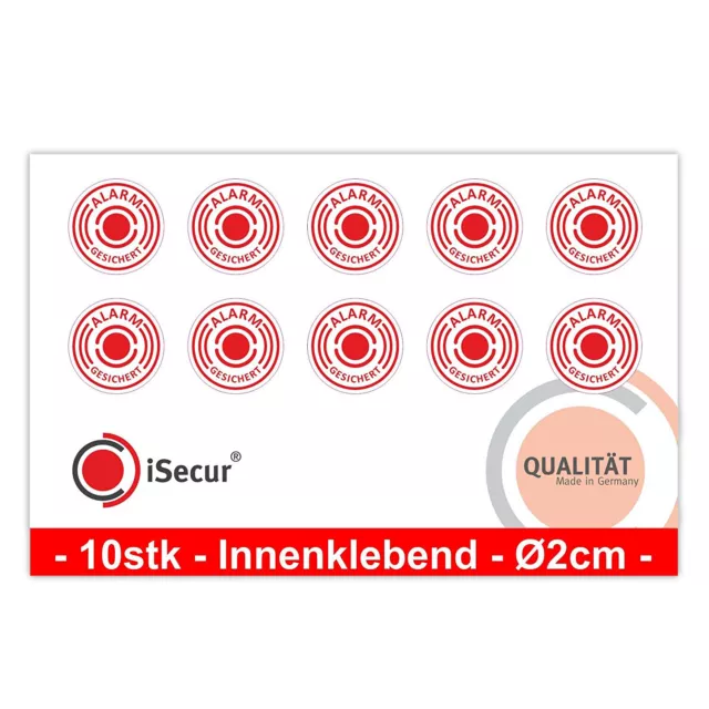 10er Aufkleber-Set alarm-gesichert I hin_433 Ø 2 cm I innenklebend