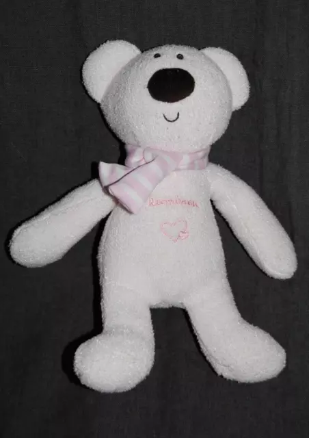 Peluche Doudou Ours Rose LUMINOU Echarpe Rayée Blanc  Brille Nuit 29 Cm TTBE