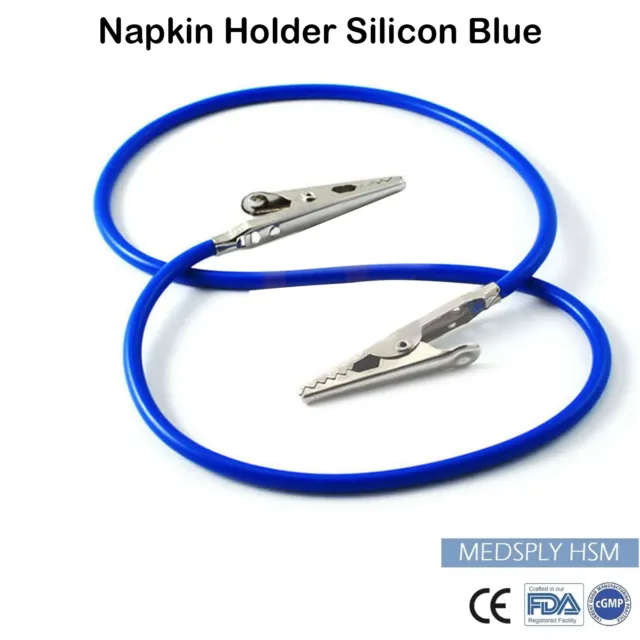 Napkin Holder Bib Clip Dental Orthodontic Blue Silicon Adjustable Flexible Lock