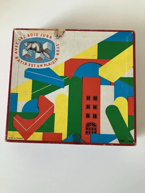 Jeu De Construction En Bois Vintage JURA Années 1950 - Dans Son Coffret, état Quasi Neuf.