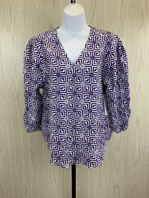 Liz Claiborne V-Neck Printed 3/4 Sleeve Top, Women's Size M, Purple NEW MSRP $44