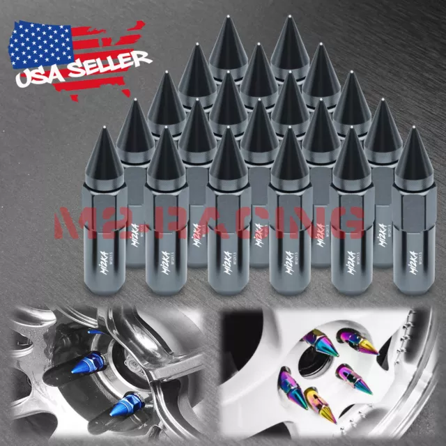 Gunmetal 20pcs M12X1.5 Lug Nuts Spiked Extended Tuner Aluminum Wheels Rims Cap