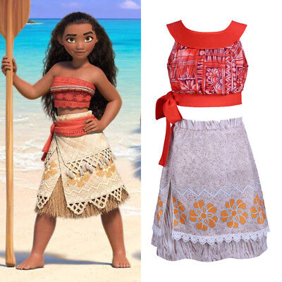 Child Moana Princess Costume Girls Kids Fancy Dress Crop Top And Skirt Outfit