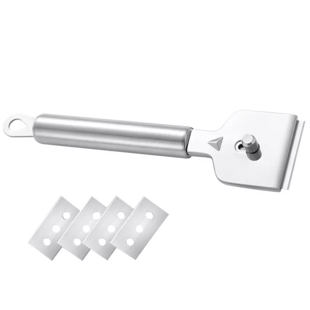 Stainless Steel Razor Blade Scraper Tool w/4pcs Metal Blades Glass Clean Scraper