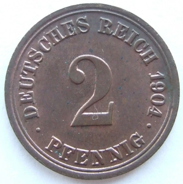 Moneta Reich Tedesco Impero Tedesco 2 Pfennig 1904 A IN Brillant uncirculated