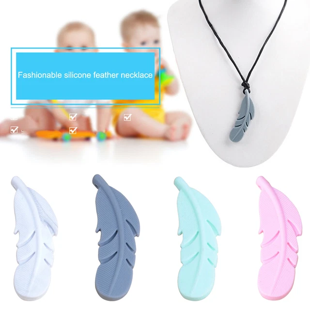 Feather Baby Silicone Teething Necklace Autism Sensory Chew Leaf Toy Multicolor