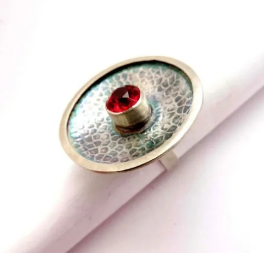 Large Round Industrial Ring. Silver 925.Ruby  Zircon.Adjustable Ring.Handcraft