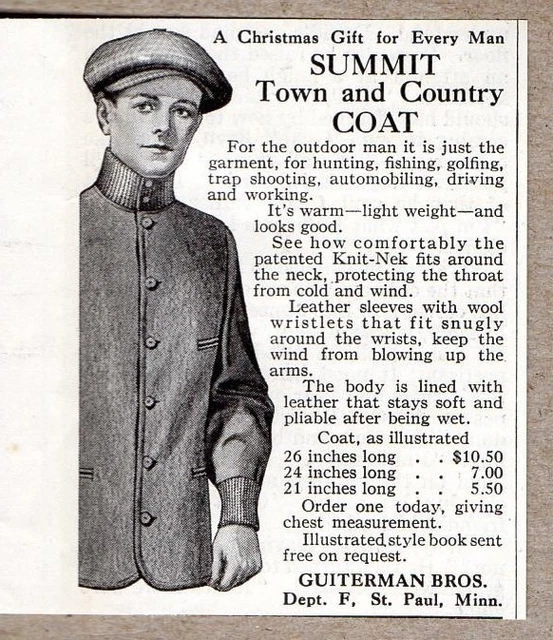 1915 Print Ad Summit Town & Country Coats Guiterman Bros St Paul,MN