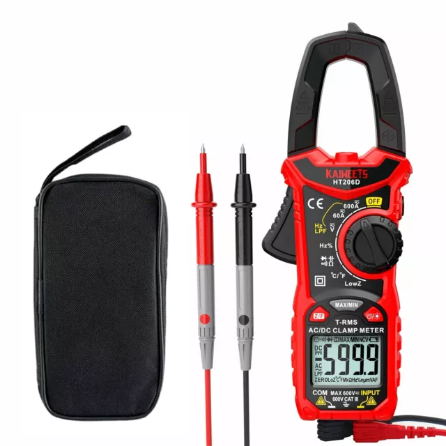 KAIWEETS HT206D Digital Clamp Meter Multimeter AC DC Volt Amp Ohm CapTester