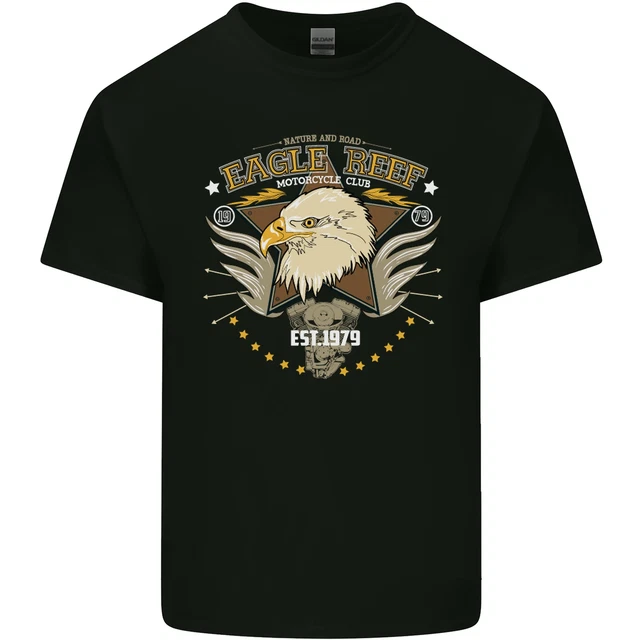 T-shirt top moto biker Eagle Reef da uomo cotone