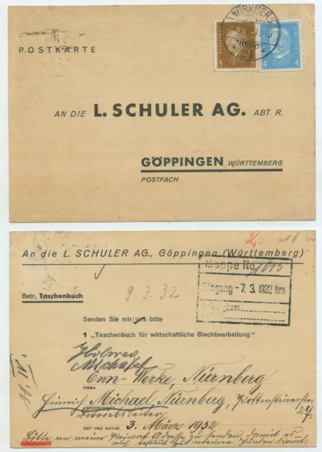 75471 - Postkarte - Nürnberg 4.3.1932 nach Göppingen