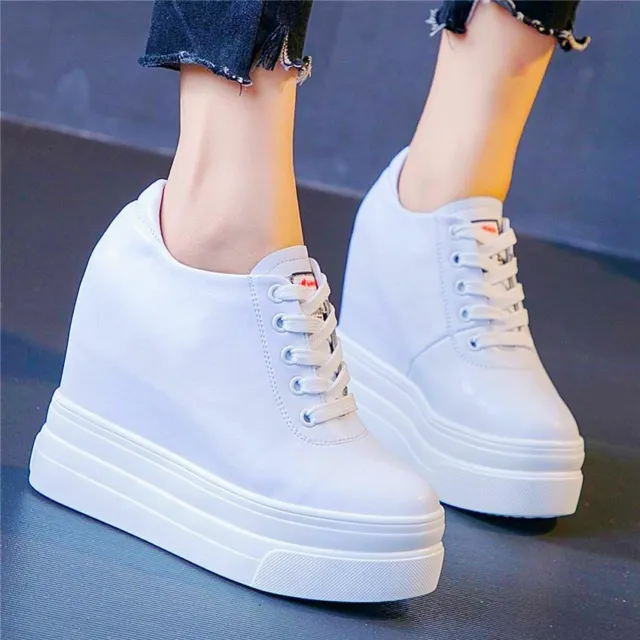 Women Casual Sport Shoes Pu Leather Platform Wedge Ankle Boots High Heel Fashion