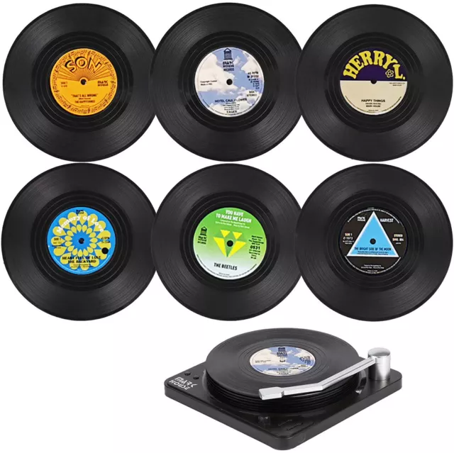 6pcs Coasters for Drinks Music Coasters Record Player Holder Record Disk Coaster