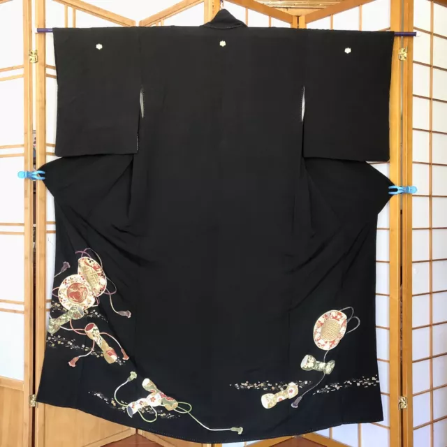 Authentic Vintage Black Silk Japanese Tomesode Kimono Robe