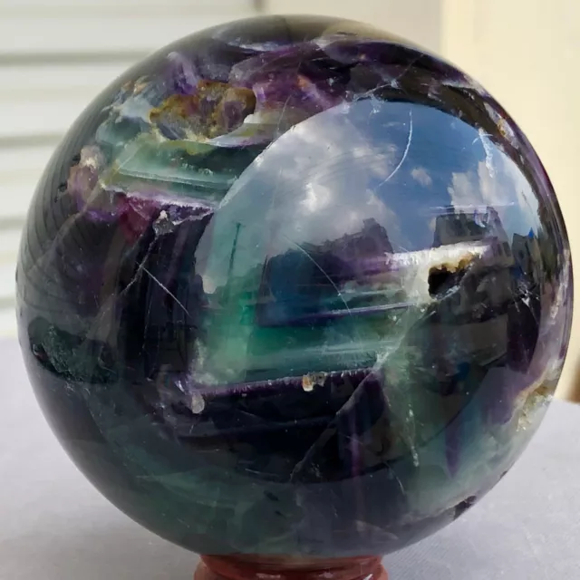 1.88lb Natural Fluorite sphere Quartz Magic Crystal Healing Ball Sphere Healing