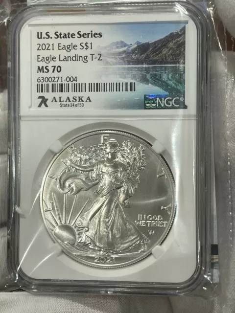 7K ALASKA State Series MS70 coin 2021 T-2 NGC SILVER EAGLE LOC1*