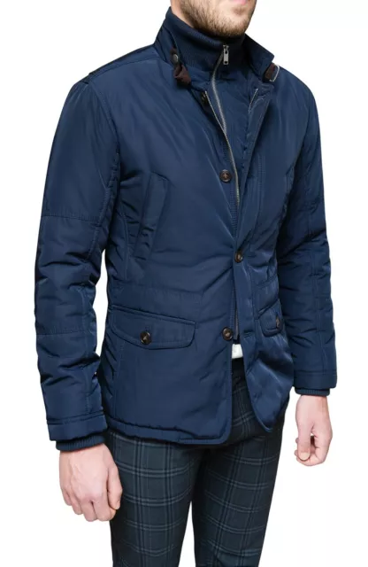 Giaccone uomo invernale blu slim fit piumino giubbotto elegante + gilet interno